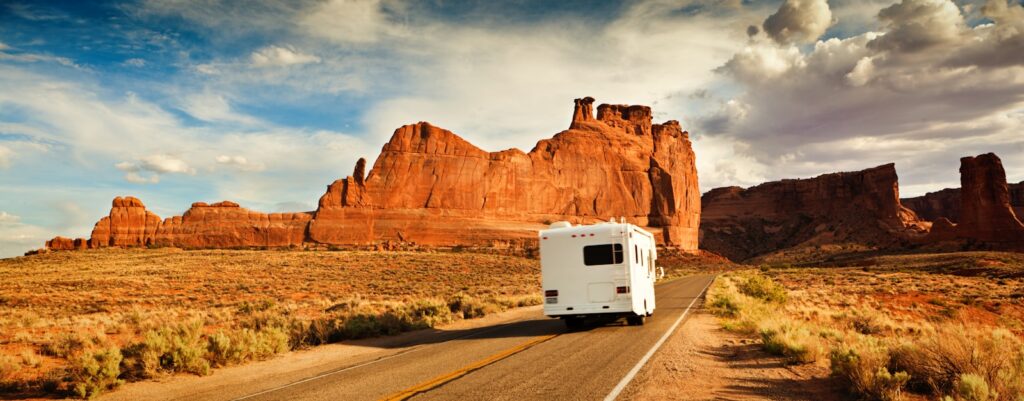 motorhome driving in desert